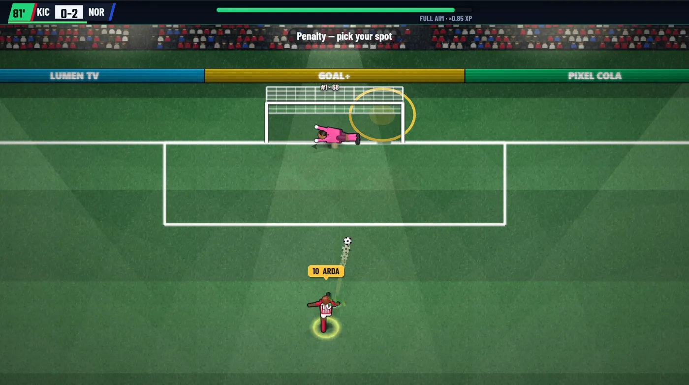Penalty: Pick your spot, swipe, strike. The keeper decides at the last moment.